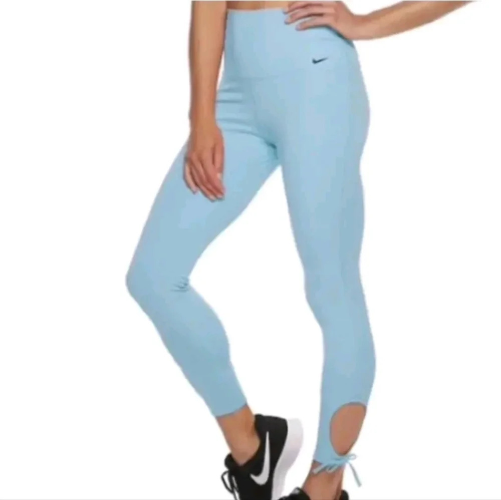 Nike ankle  tie light blue ribbed leggings SZ M NWOT